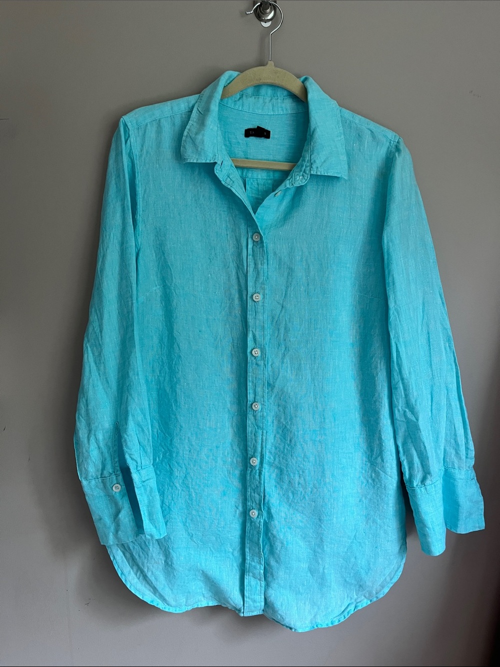 Talbots Turquoise Linen Everyday Relaxed Long Sleeve Shirt size medium